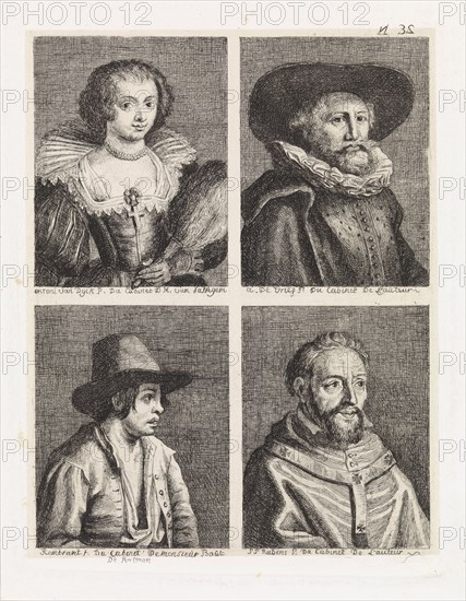 Four portraits, print maker: Philippe Lambert Joseph Spruyt, Anthony van Dyck, Abraham de Vries, 1747 - 1801