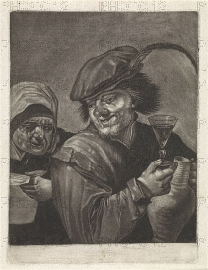 Man with jug and wine glass, variant A, Jan van der Bruggen, 1659-1740