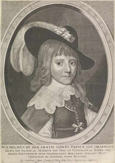 Portrait of Willem II, prins van Oranje, 15 years old, Cornelis van Dalen (I), Francoys van Beusekom, c. 1642 - c. 1665
