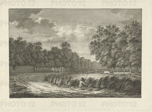 Landscape with a fisherman on the shore of the river the Gein, The Netherlands, print maker: Jan Evert Grave, Jan Evert Grave, 1769 - 1805