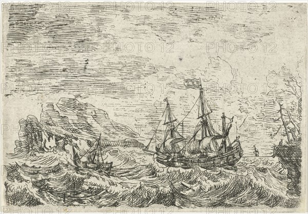 Ships on a stormy sea, Bonaventura Peeters (I), 1624 - 1652