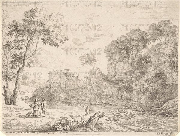 Landscape with Waterfall, Anonymous, Herman van Swanevelt, Herman van Swanevelt, 1650 - 1705