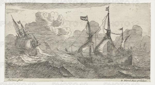Sailing in rough seas, Anonymous, Le Blond, 1650 - c. 1709
