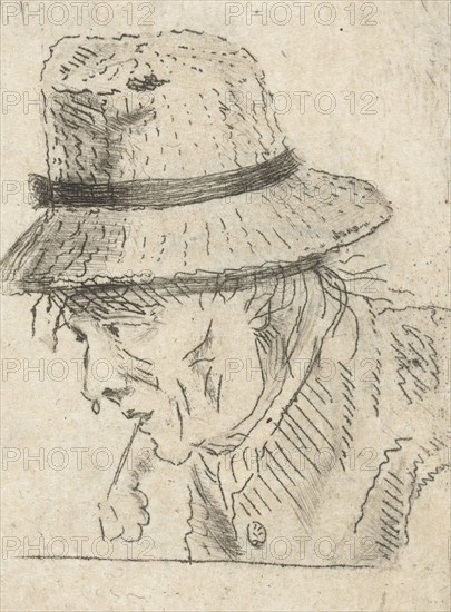 Man's Head with hat and pipe, Louis Bernard Coclers, 1756 - 1817