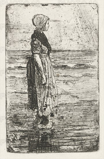 Standing woman on the beach, Jozef IsraÃ«ls, 1835 - 1911