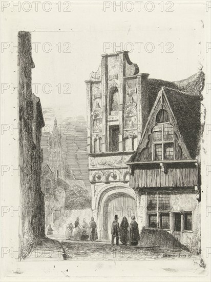 Figures at a Renaissance facade, Lambertus Hardenberg (1822-1900), 1879