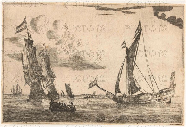 Two warships and a yacht, Reinier Nooms, 1650 - 1664, print maker