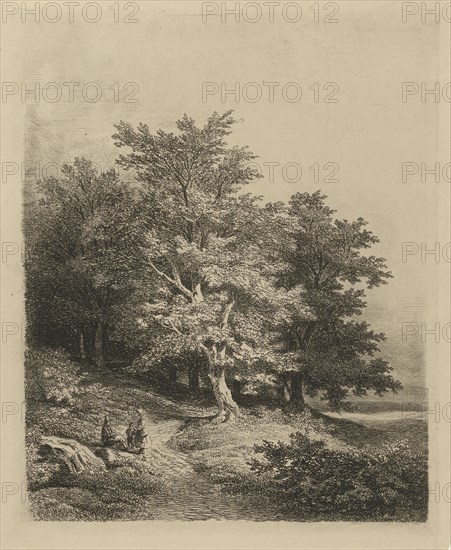 Figures at a forest edge, Remigius Adrianus Haanen, in or before 1850