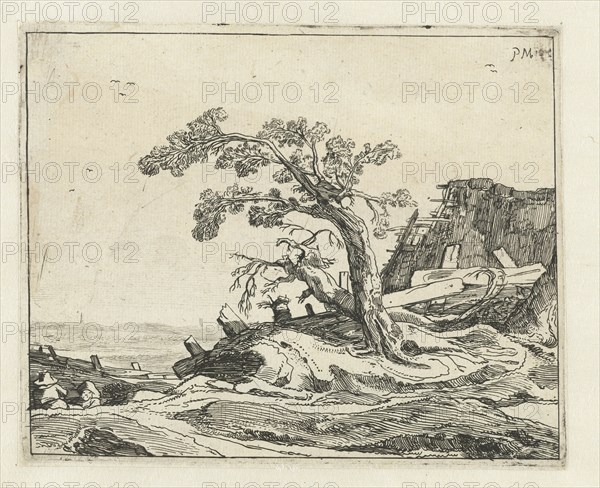 Landscape with tree, Pieter de Molijn, print maker: Cornelis van Kittensteyn attributed to, 1623 - 1652