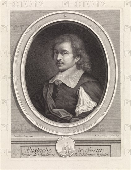 Portrait of the painter Eustache Lesueur, after his self-portrait, Pieter van Schuppen, 1696