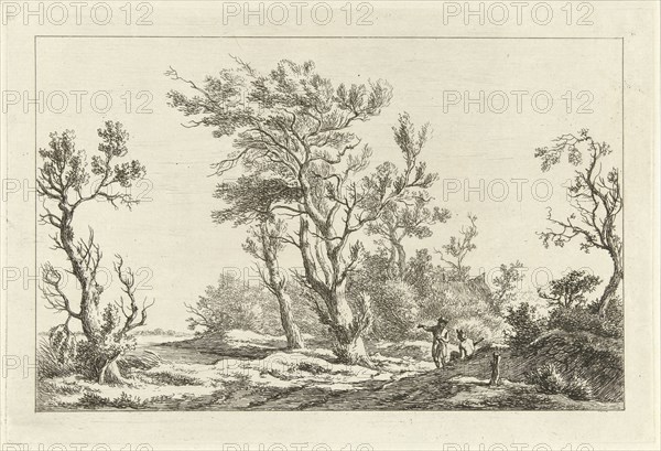 Travelers in a landscape, print maker: Carel Lodewijk Hansen, c. 1780 - 1840