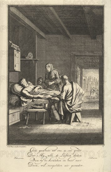 Caring for the sick, Jan Luyken, Gerrit de Broen (Sr.), in or after 1695 - c. 1740