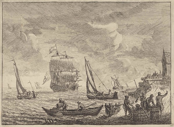 Seascape with boats offshore, Adam Silo, 1689-1760