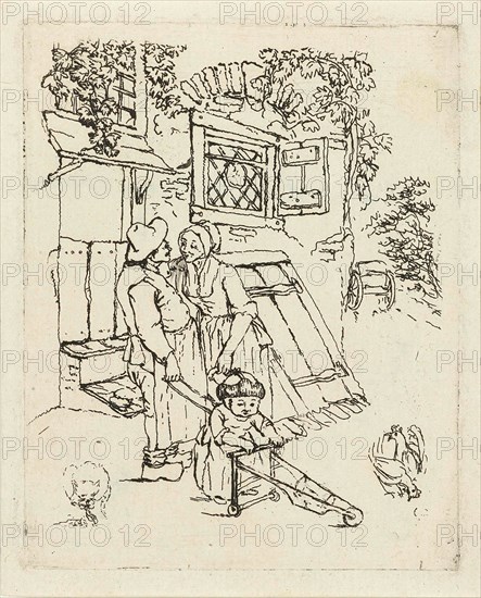 Farmer and his wife with child for a house, Marie Lambertine Coclers, 1776 - 1815