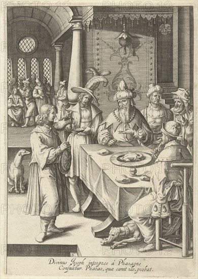 Joseph interprets the dreams of Pharaoh, print maker: Robert de Baudous, Lucas van Leyden, 1591 - 1659