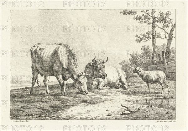 Two cows and a sheep, Frédéric Théodore Faber, 1828