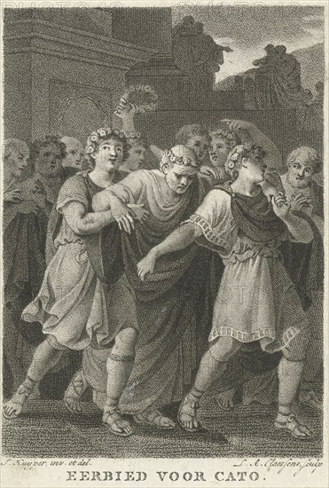 People go to the feast in honor of Cato, print maker: Lambertus Antonius Claessens, Jacques Kuyper, 1801
