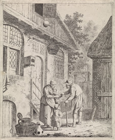 Courtyard with farmers, Johannes Christiaan Janson, Christina Chalon, 1778 - 1823