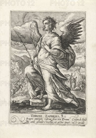 Archangel ZaphkiÃ«l, print maker: Crispijn van de Passe I, Crispijn van de Passe I, Crispijn van de Passe I, 1574 - 1637