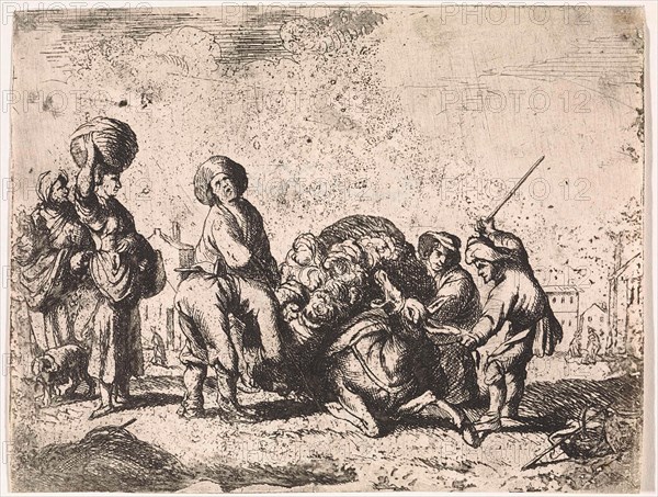 The braying donkey, print maker: Cornelis de Wael, 1630 - 1648