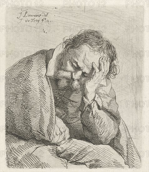 Portrait of sleeping old man, print maker: Johannes Pieter de Frey, Jan Lievens, 1801