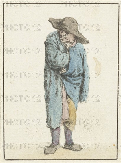 Standing farmer with hand and arm into his cloak, print maker: Jurriaan Cootwijck, Adriaen van Ostade, 1724 - 1798