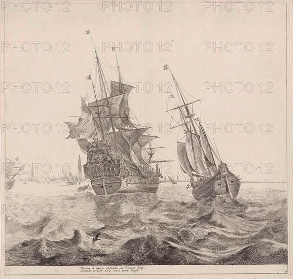 Dutch warship in Amsterdam, The Netherlands, print maker: Anonymous, Gerard Valck possibly, 1670 - 1726
