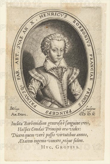 Portrait of Henry II of Bourbon, Prince of Conde, at the age of 10, Jacob de Gheyn (II), Hugo de Groot, 1599