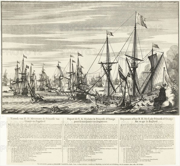 Departure of the Princess of Orange to England, 1689, Johannes Jacobsz van den Aveele, Johannes Tangena, unknown, 1689