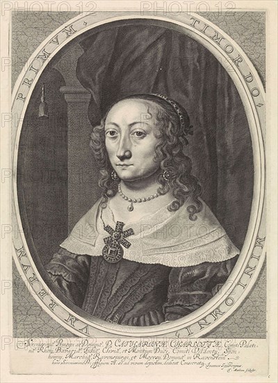 Portrait of Catherine Charlotta, Countess Palatine of Palatinate-Neuburg, Theodor Matham, c. 1635 - 1653
