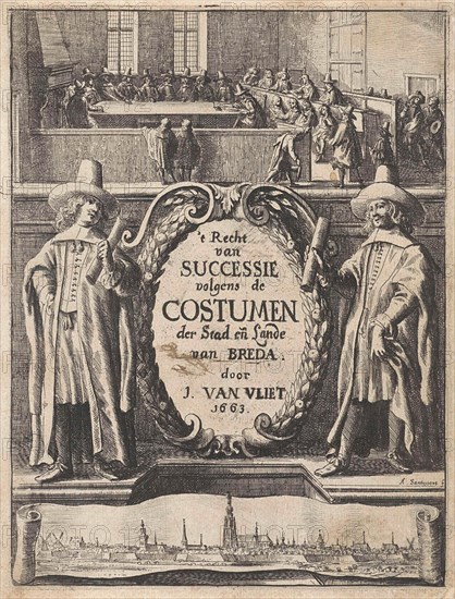 Two lawyers for courtroom, Abraham Dircksz Santvoort, Hendrick van Esch, Johannes van Esch (I), 1663