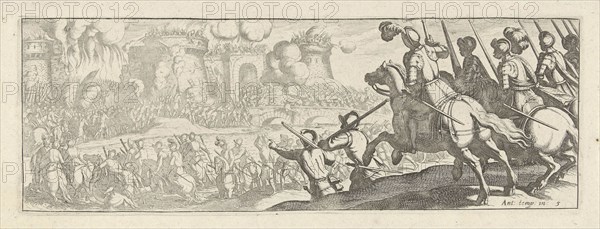 Cavalrymen storm a city wall, Simon Frisius, 1595 - 1628