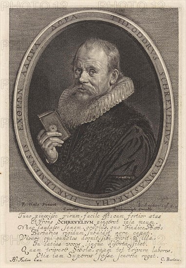 Portrait of Theodorus Schrevelius, Jonas Suyderhoef, Caspar van Baerle, Hendrick Focken, 1623 - 1686