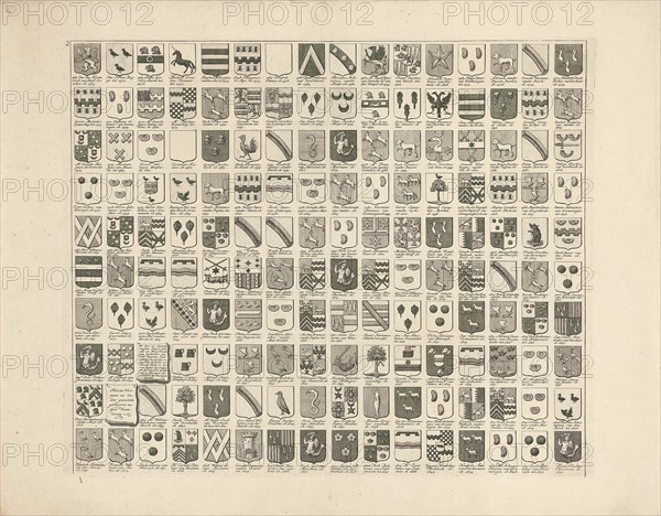 Weapon card with weapons and Gentlemen of the names of forty Delft, 2, Hendrik de Leth, 1738