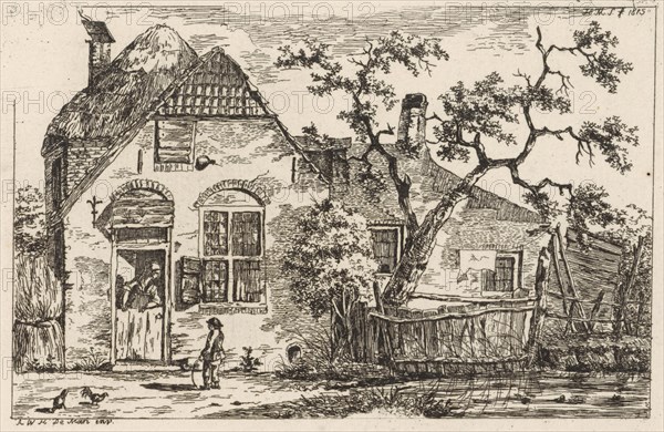 Boy with hoop at a farm, print maker: Hendrik Marcus Schouten, A.W.H. de Mari, 1815