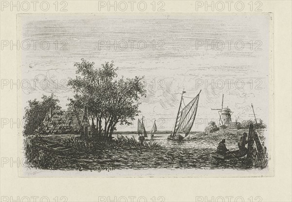 Boats on a lake, Joseph Hartogensis, 1860