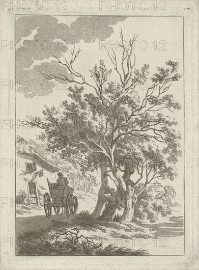 Landscape with farm wagon at inn, Hermanus Fock, 1781 - 1822