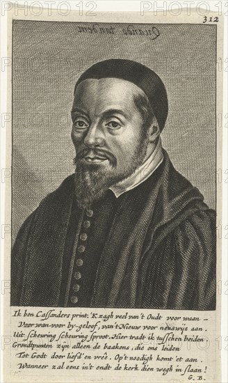 Bust of George Cassander, with the slogan reversed, Quando tandem, Under the portrait six lines in Dutch by Geeraert Brandt, print maker: Hendrik Bary, Dating 1663