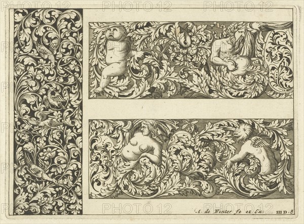 Vertical panel and two friezes, Anthonie de Winter, Anonymous, 1696