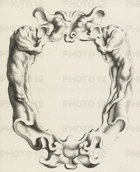 Cartouche with lobe ornament with two animals, Michiel Mosijn, Gerbrand van den Eeckhout, Clement de Jonghe, 1640 - 1655