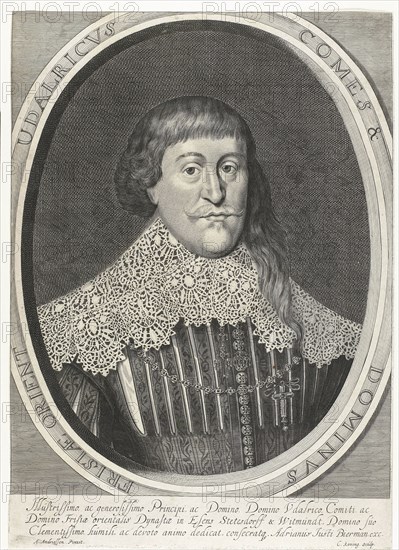 Portrait of Udalricus of East Friesland, Cornelis Koning (?-1671), Adriaan Justus Bierman, c. 1608 - c. 1671