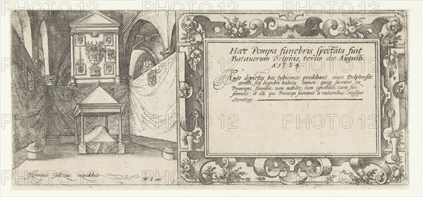 Engraving for the series of the funeral procession of William of Orange, page 1, Hendrick Goltzius, Willem Janszoon Blaeu, 1584