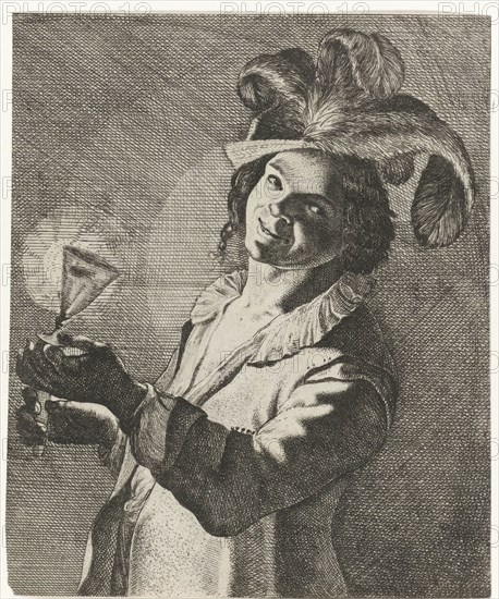 Smiling boy with a glass in hand, possibly Jan Matham, 1628 - 1664