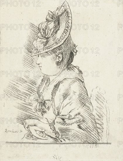 Portrait of a young lady with hat in profile to the left, Louis Bernard Coclers, 1756 - 1817