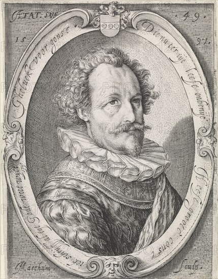 Portrait of an unknown man at the age of 49, Jacob Matham, 1597