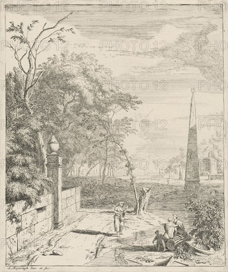 Landscape with an Obelisk, Albert Meyeringh, 1695 - 1714