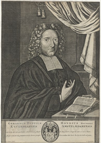 Portrait of Gerardus Puppius Hondius, Louis Lucas, G. Lucas, c. 1650 - 1731