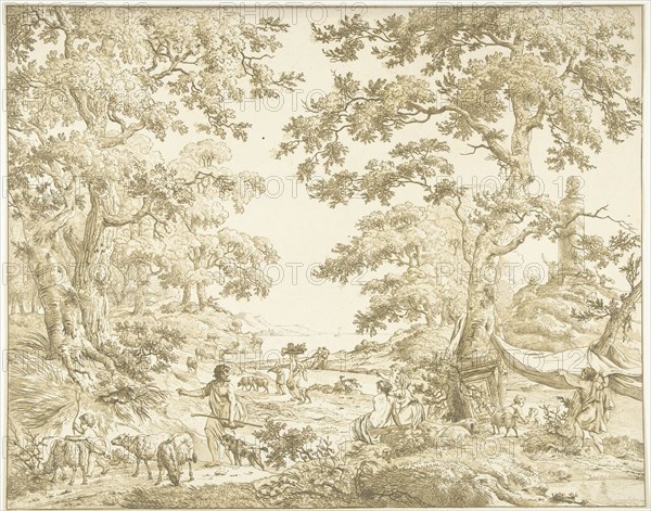 Arcadian landscape with Janus Picture, Hermanus Fock, 1781 - 1822