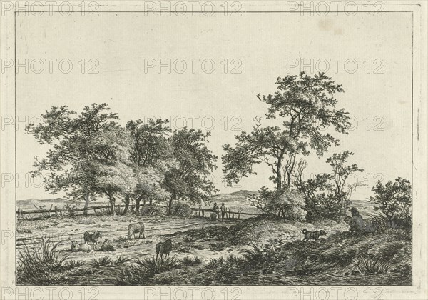 Landscape with cartoonist and dog, Hermanus Fock, 1781 - 1822