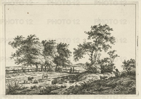 Landscape with cartoonist and dog, Hermanus Fock, 1781 - 1822